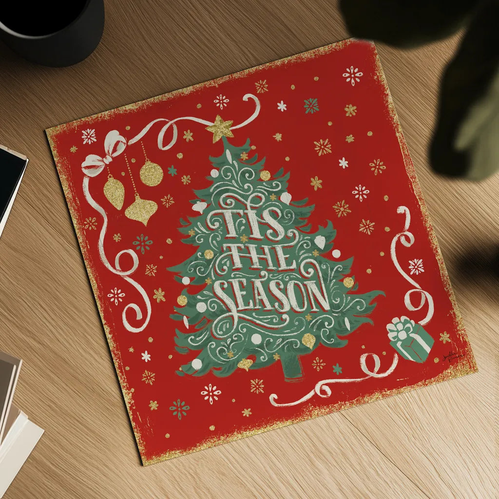 Trimming the Tree IV Green Tree by Janelle Penner. Shown as a detailed flat fine art print, highlighting archival giclee quality. Available as an archival giclee rolled canvas, fine art paper, or poster print. SKU 59646a.