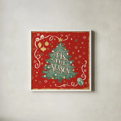 Trimming the Tree IV Green Tree by Janelle Penner. Shown in a crisp white glass frame for a clean and minimalist style. Available as an archival giclee rolled canvas, fine art paper, or poster print. SKU 59646a.