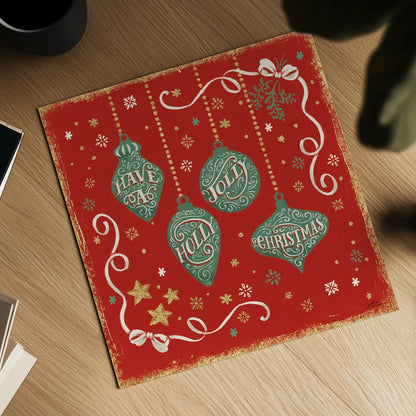 Trimming the Tree V Green by Janelle Penner. Shown as a detailed flat fine art print, highlighting archival giclee quality. Available as an archival giclee rolled canvas, fine art paper, or poster print. SKU 59667a.