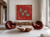 Trimming the Tree V Green by Janelle Penner. Shown as extra-large giant wall art in a modern living room. Available as an archival giclee rolled canvas, fine art paper, or poster print. SKU 59667a.