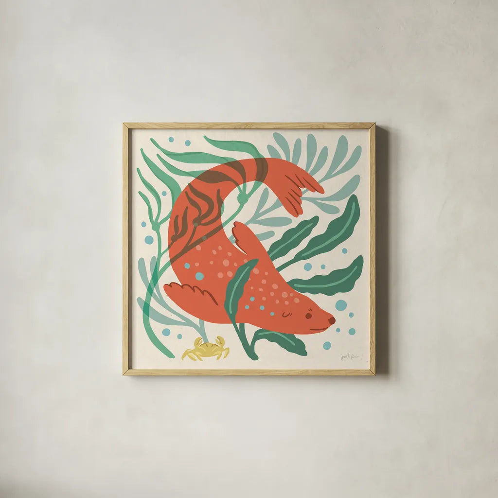Under the Sea II by Janelle Penner. Shown in a natural wood glass frame for a timeless modern aesthetic. Available as an archival giclee rolled canvas, fine art paper, or poster print. SKU 69205a.