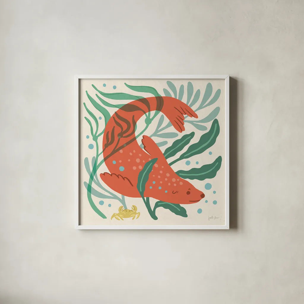 Under the Sea II by Janelle Penner. Shown in a crisp white glass frame for a clean and minimalist style. Available as an archival giclee rolled canvas, fine art paper, or poster print. SKU 69205a.