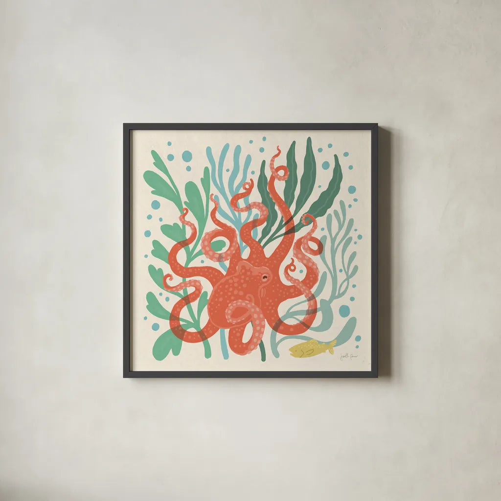 Under the Sea III by Janelle Penner. Shown in a sleek black glass frame for a contemporary gallery look. Available as an archival giclee rolled canvas, fine art paper, or poster print. SKU 69206a.