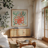 Under the Sea III by Janelle Penner. Shown in a natural wood frame in a cozy modern living room. Available as an archival giclee rolled canvas, fine art paper, or poster print. SKU 69206a.