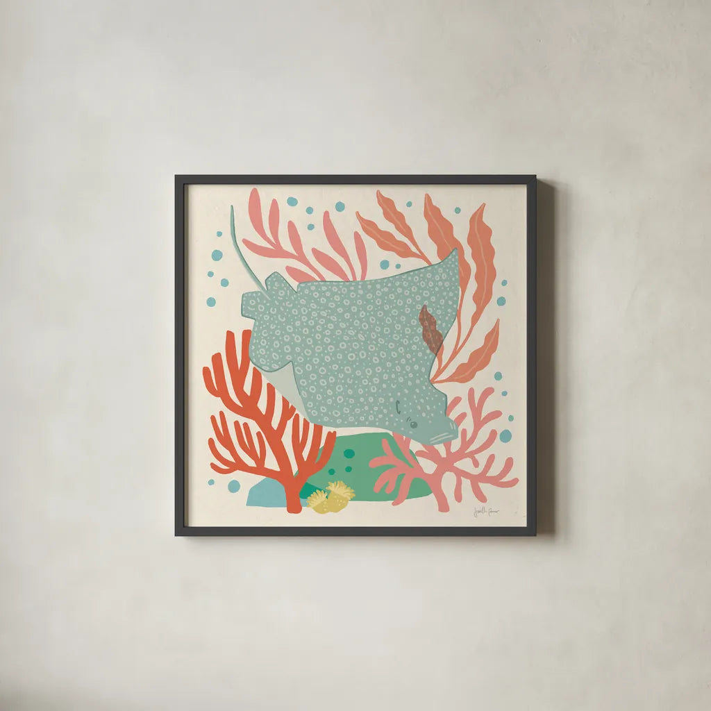 Under the Sea IV by Janelle Penner. Shown in a sleek black glass frame for a contemporary gallery look. Available as an archival giclee rolled canvas, fine art paper, or poster print. SKU 69207a.