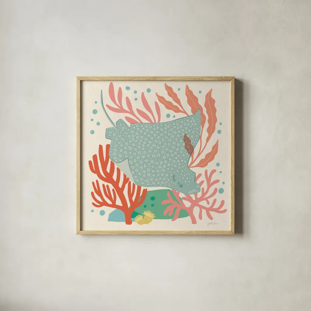 Under the Sea IV by Janelle Penner. Shown in a natural wood glass frame for a timeless modern aesthetic. Available as an archival giclee rolled canvas, fine art paper, or poster print. SKU 69207a.
