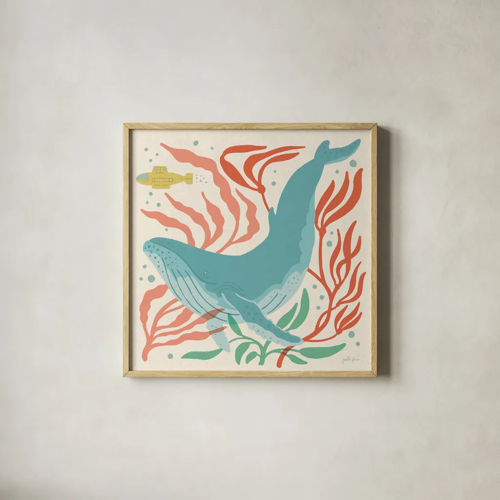 Under the Sea V by Janelle Penner. Shown in a natural wood glass frame for a timeless modern aesthetic. Available as an archival giclee rolled canvas, fine art paper, or poster print. SKU 69208a.