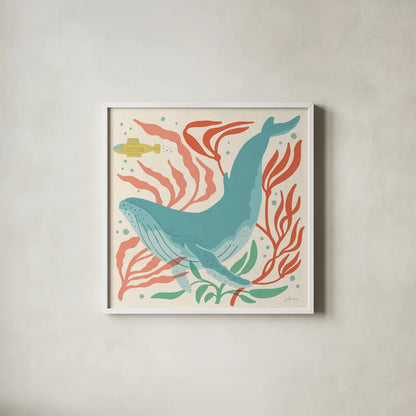 Under the Sea V by Janelle Penner. Shown in a crisp white glass frame for a clean and minimalist style. Available as an archival giclee rolled canvas, fine art paper, or poster print. SKU 69208a.