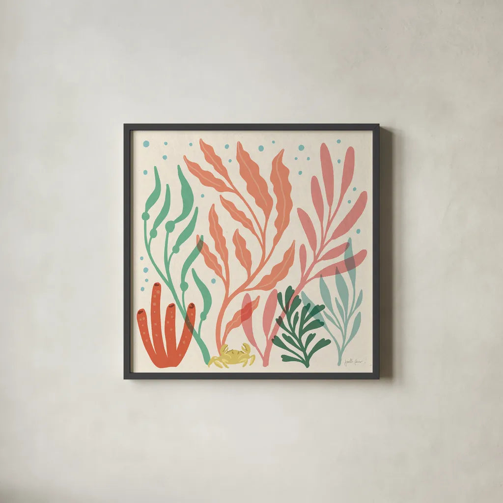 Under the Sea VII by Janelle Penner. Shown in a sleek black glass frame for a contemporary gallery look. Available as an archival giclee rolled canvas, fine art paper, or poster print. SKU 69210a.