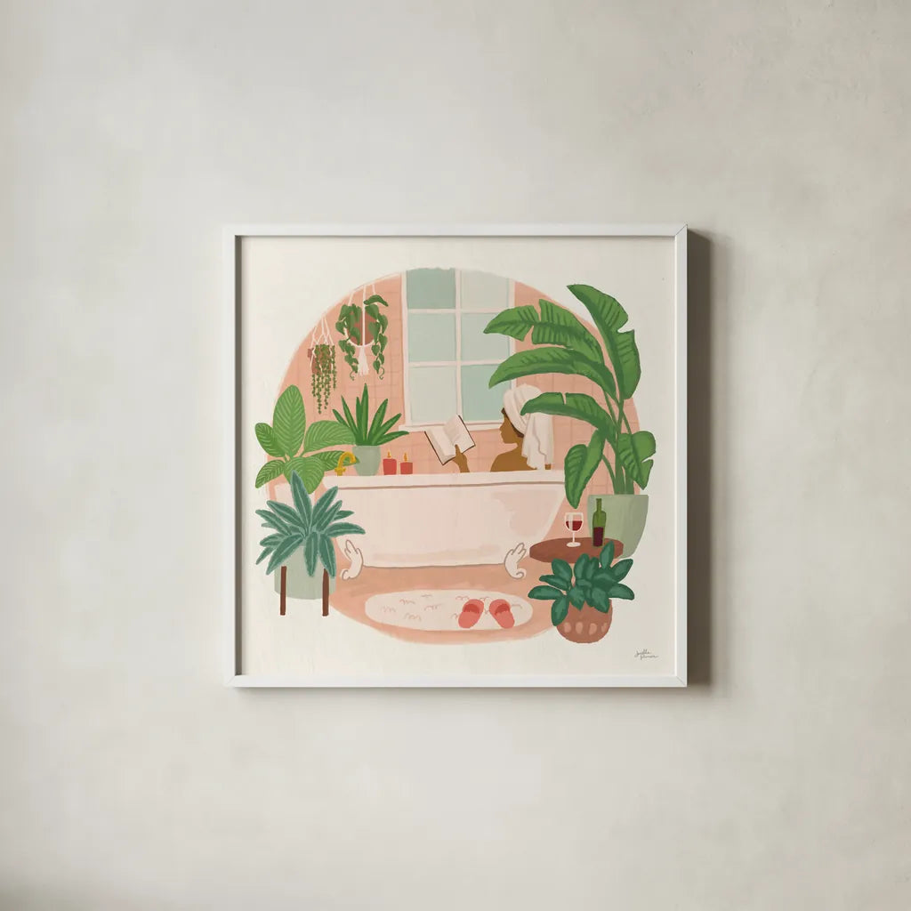 Urban Jungle I by Janelle Penner. Shown in a crisp white glass frame for a clean and minimalist style. Available as an archival giclee rolled canvas, fine art paper, or poster print. SKU 73730a.