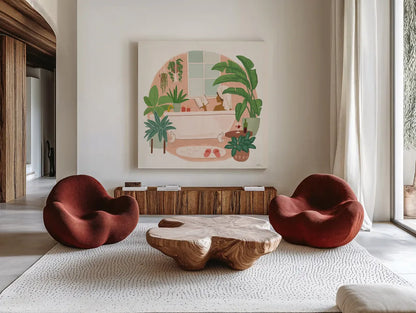 Urban Jungle I by Janelle Penner. Shown as extra-large giant wall art in a modern living room. Available as an archival giclee rolled canvas, fine art paper, or poster print. SKU 73730a.