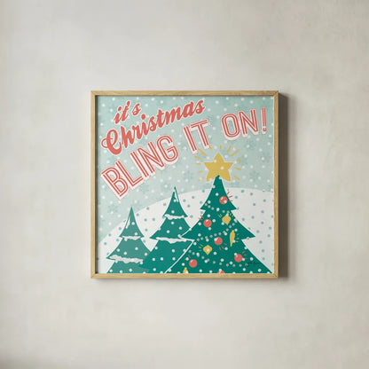 Vintage Christmas IX by Janelle Penner. Shown in a natural wood glass frame for a timeless modern aesthetic. Available as an archival giclee rolled canvas, fine art paper, or poster print. SKU 50979a.