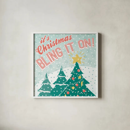 Vintage Christmas IX by Janelle Penner. Shown in a crisp white glass frame for a clean and minimalist style. Available as an archival giclee rolled canvas, fine art paper, or poster print. SKU 50979a.