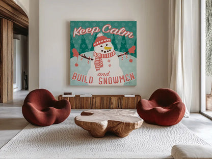 Vintage Christmas VII by Janelle Penner. Shown as extra-large giant wall art in a modern living room. Available as an archival giclee rolled canvas, fine art paper, or poster print. SKU 50977a.