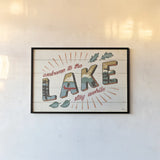 Vintage Lake I by Janelle Penner. shown as a paper print in a black flame. Available as a archival giclee rolled canvas, fine art paper, or poster print. SKU 42250i.