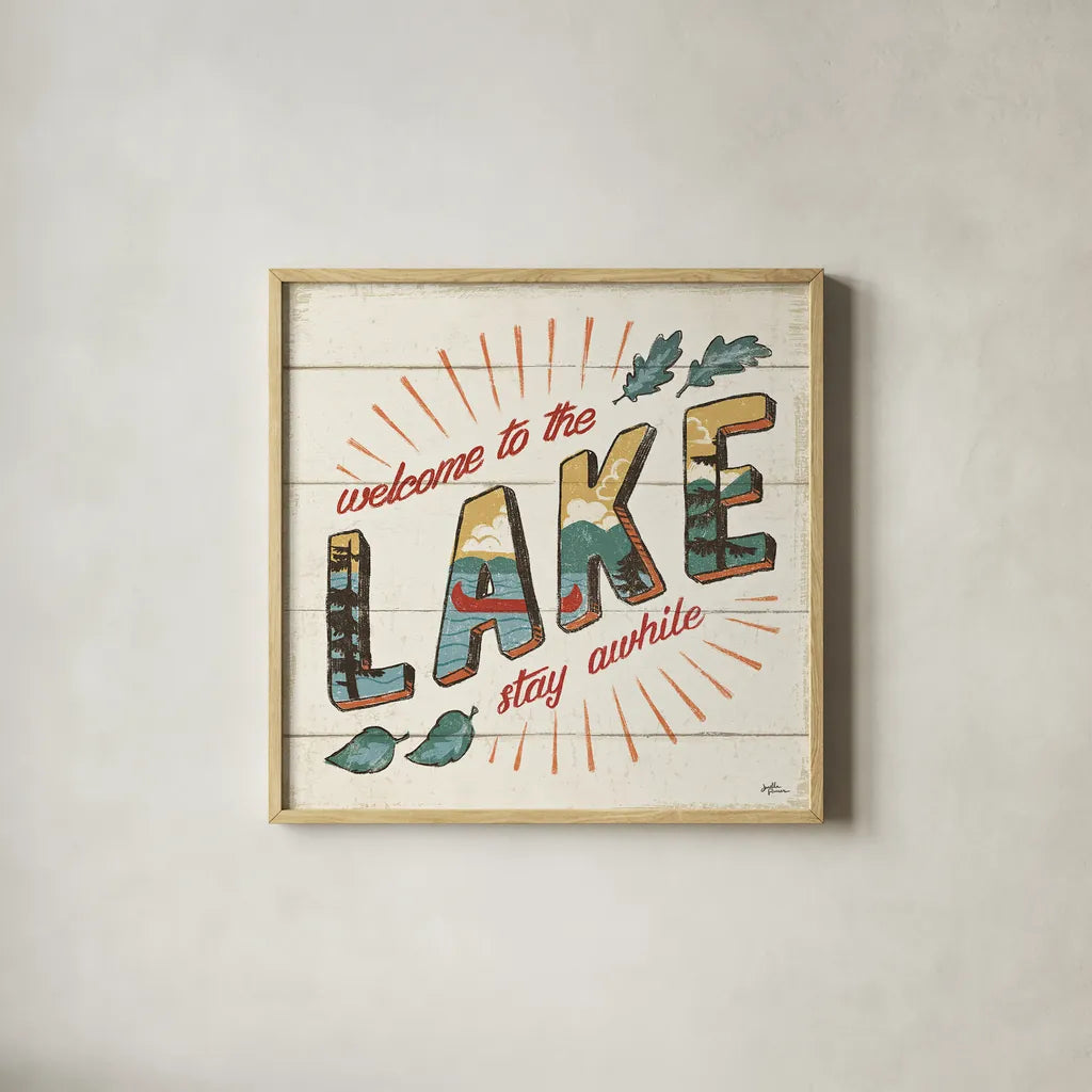 Vintage Lake II by Janelle Penner. Shown in a natural wood glass frame for a timeless modern aesthetic. Available as an archival giclee rolled canvas, fine art paper, or poster print. SKU 42251a.