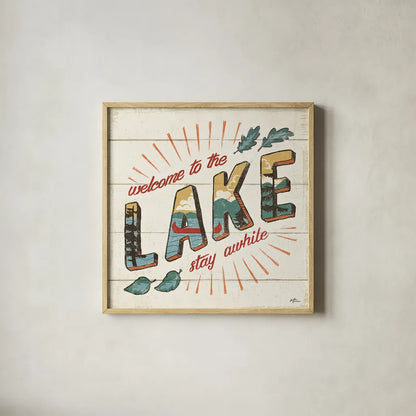 Vintage Lake II by Janelle Penner. Shown in a natural wood glass frame for a timeless modern aesthetic. Available as an archival giclee rolled canvas, fine art paper, or poster print. SKU 42251a.