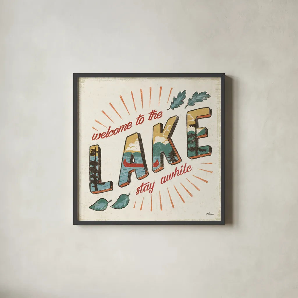 Vintage Lake II by Janelle Penner. Shown in a sleek black glass frame for a contemporary gallery look. Available as an archival giclee rolled canvas, fine art paper, or poster print. SKU 48221a.
