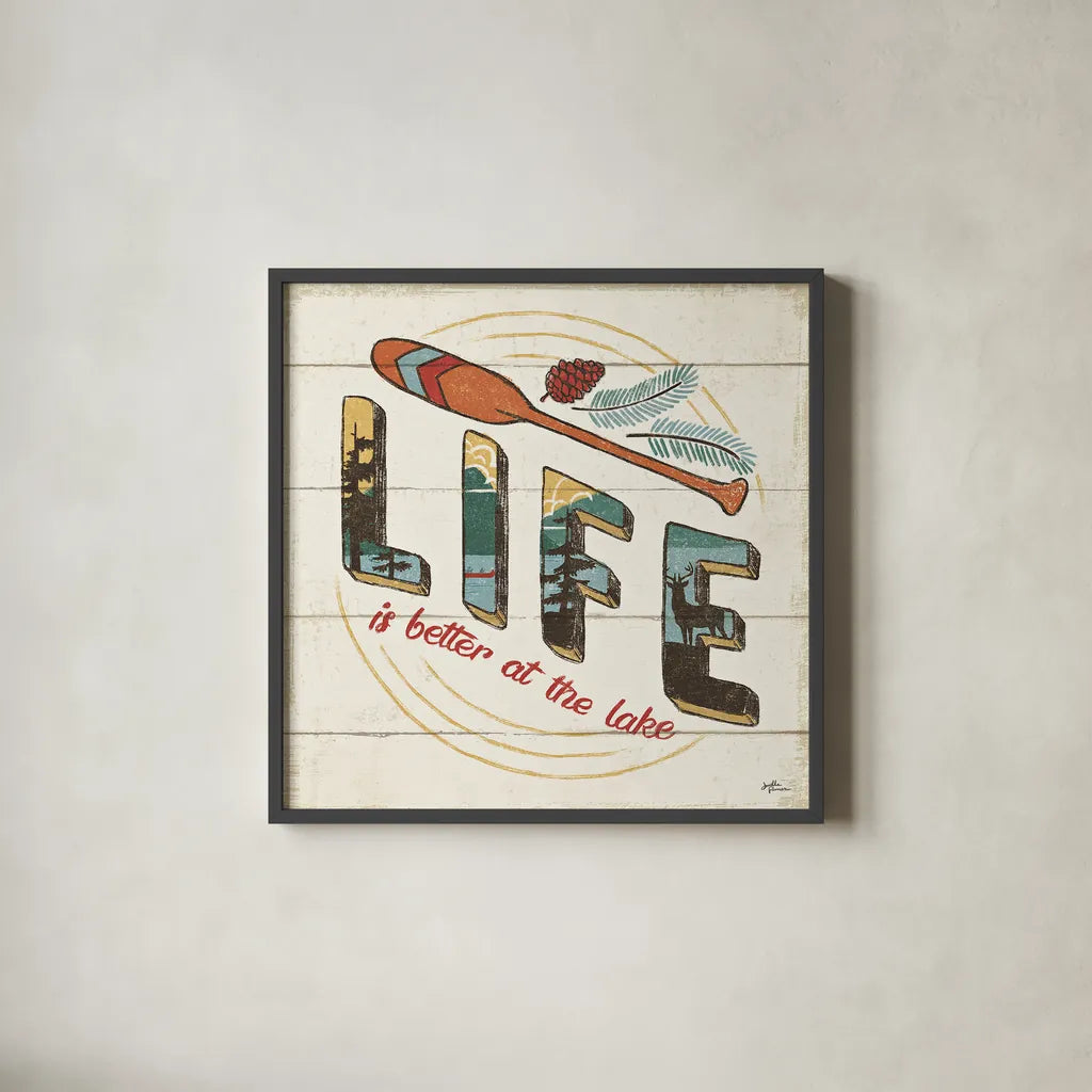 Vintage Lake III by Janelle Penner. Shown in a sleek black glass frame for a contemporary gallery look. Available as an archival giclee rolled canvas, fine art paper, or poster print. SKU 42252a.