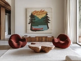 Vintage Lake V by Janelle Penner. Shown as extra-large giant wall art in a modern living room. Available as an archival giclee rolled canvas, fine art paper, or poster print. SKU 42254a.