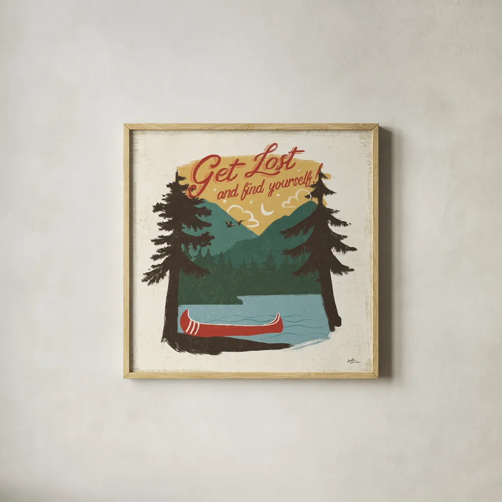Vintage Lake V No Lines by Janelle Penner. Shown in a natural wood glass frame for a timeless modern aesthetic. Available as an archival giclee rolled canvas, fine art paper, or poster print. SKU 48222a.