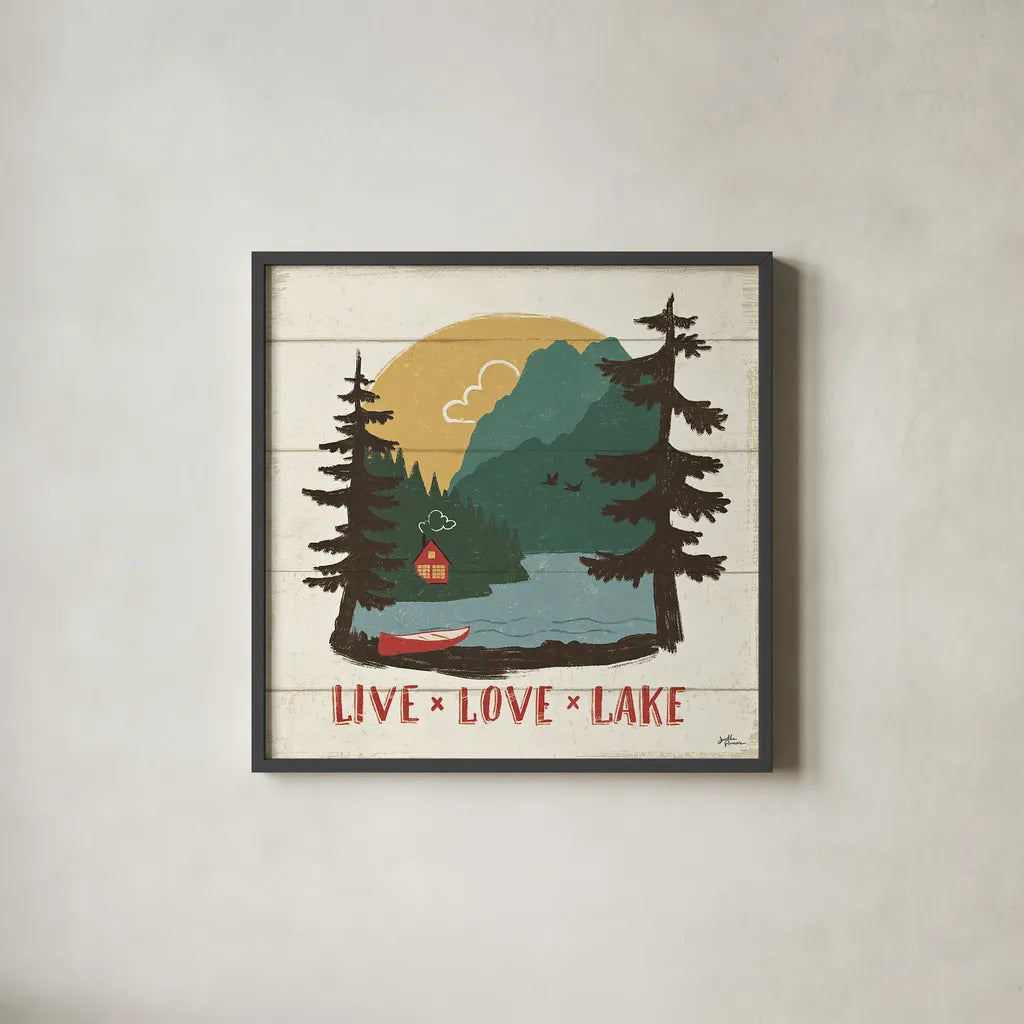 Vintage Lake VII by Janelle Penner. Shown in a sleek black glass frame for a contemporary gallery look. Available as an archival giclee rolled canvas, fine art paper, or poster print. SKU 42256a.