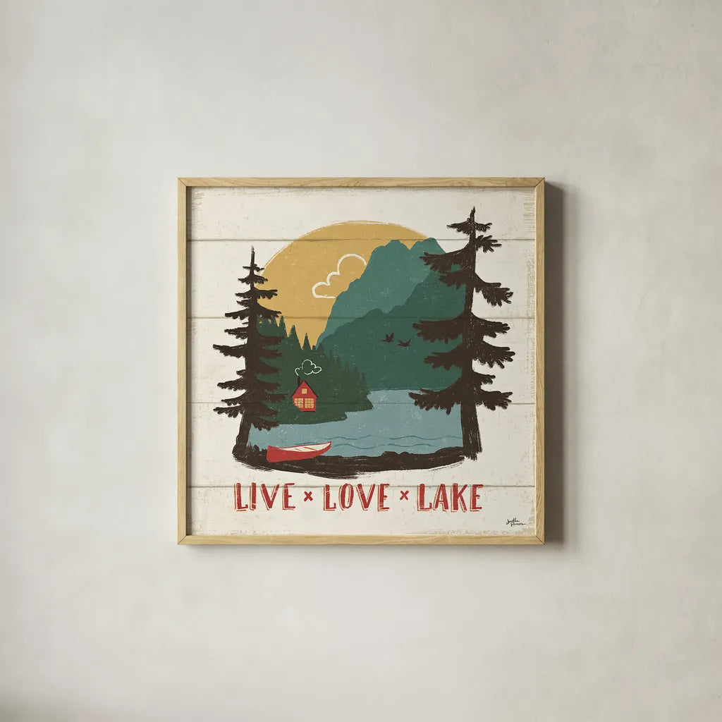 Vintage Lake VII by Janelle Penner. Shown in a natural wood glass frame for a timeless modern aesthetic. Available as an archival giclee rolled canvas, fine art paper, or poster print. SKU 42256a.