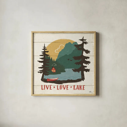 Vintage Lake VII by Janelle Penner. Shown in a natural wood glass frame for a timeless modern aesthetic. Available as an archival giclee rolled canvas, fine art paper, or poster print. SKU 42256a.