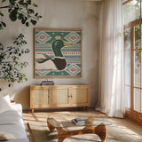 Vintage Lake VIII by Janelle Penner. Shown in a natural wood frame in a cozy modern living room. Available as an archival giclee rolled canvas, fine art paper, or poster print. SKU 42257a.