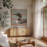 Vintage Lake XI by Janelle Penner. Shown in a natural wood frame in a cozy modern living room. Available as an archival giclee rolled canvas, fine art paper, or poster print. SKU 42260a.