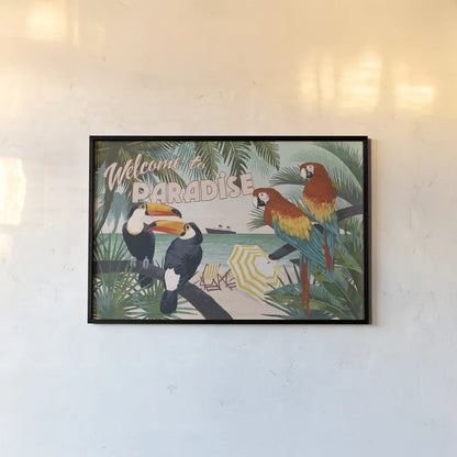 Welcome to Paradise I by Janelle Penner. shown as a paper print in a black flame. Available as a archival giclee rolled canvas, fine art paper, or poster print. SKU 30404i.