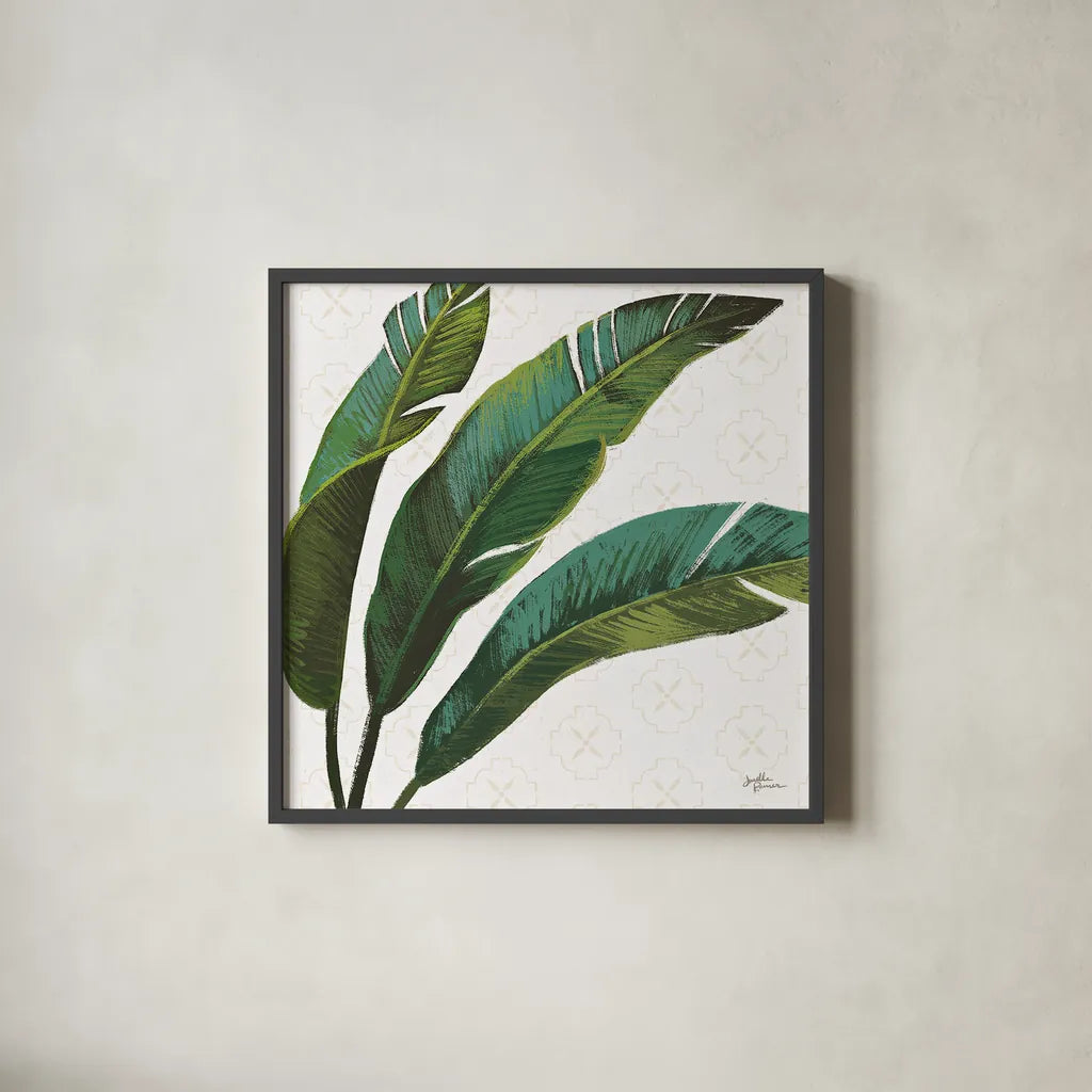 Welcome to Paradise XI by Janelle Penner. Shown in a sleek black glass frame for a contemporary gallery look. Available as an archival giclee rolled canvas, fine art paper, or poster print. SKU 30414a.