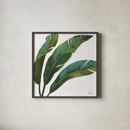 Welcome to Paradise XI by Janelle Penner. Shown in a sleek black glass frame for a contemporary gallery look. Available as an archival giclee rolled canvas, fine art paper, or poster print. SKU 30414a.
