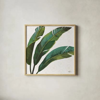 Welcome to Paradise XI by Janelle Penner. Shown in a natural wood glass frame for a timeless modern aesthetic. Available as an archival giclee rolled canvas, fine art paper, or poster print. SKU 30414a.