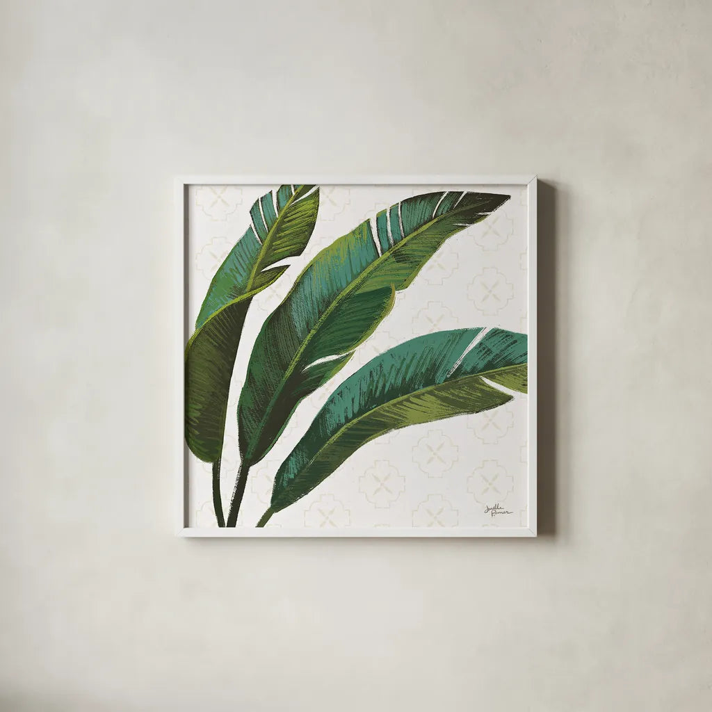 Welcome to Paradise XI by Janelle Penner. Shown in a crisp white glass frame for a clean and minimalist style. Available as an archival giclee rolled canvas, fine art paper, or poster print. SKU 30414a.
