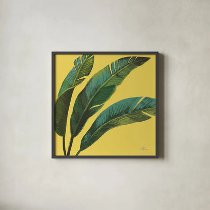 Welcome to Paradise XI Yellow by Janelle Penner. Shown in a sleek black glass frame for a contemporary gallery look. Available as an archival giclee rolled canvas, fine art paper, or poster print. SKU 55553a.