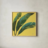 Welcome to Paradise XI Yellow by Janelle Penner. Shown in a natural wood glass frame for a timeless modern aesthetic. Available as an archival giclee rolled canvas, fine art paper, or poster print. SKU 55553a.