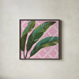 Welcome to Paradise XI on Pink by Janelle Penner. Shown in a sleek black glass frame for a contemporary gallery look. Available as an archival giclee rolled canvas, fine art paper, or poster print. SKU 55311a.