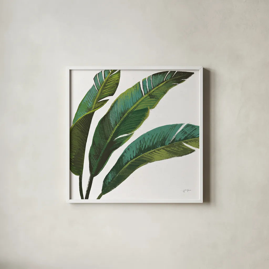 Welcome to Paradise XI on White by Janelle Penner. Shown in a crisp white glass frame for a clean and minimalist style. Available as an archival giclee rolled canvas, fine art paper, or poster print. SKU 31551a.