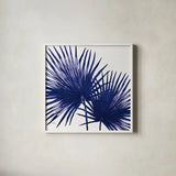 Welcome to Paradise XII Indigo by Janelle Penner. Shown in a crisp white glass frame for a clean and minimalist style. Available as an archival giclee rolled canvas, fine art paper, or poster print. SKU 34078a.