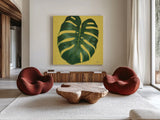 Welcome to Paradise XIII Yellow by Janelle Penner. Shown as extra-large giant wall art in a modern living room. Available as an archival giclee rolled canvas, fine art paper, or poster print. SKU 55554a.