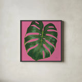 Welcome to Paradise XIII on Pink by Janelle Penner. Shown in a sleek black glass frame for a contemporary gallery look. Available as an archival giclee rolled canvas, fine art paper, or poster print. SKU 33299a.