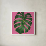 Welcome to Paradise XIII on Pink by Janelle Penner. Shown in a crisp white glass frame for a clean and minimalist style. Available as an archival giclee rolled canvas, fine art paper, or poster print. SKU 33299a.