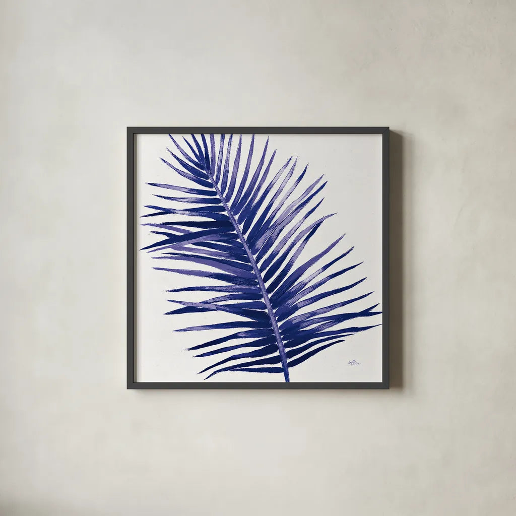 Welcome to Paradise XIV Indigo by Janelle Penner. Shown in a sleek black glass frame for a contemporary gallery look. Available as an archival giclee rolled canvas, fine art paper, or poster print. SKU 34080a.