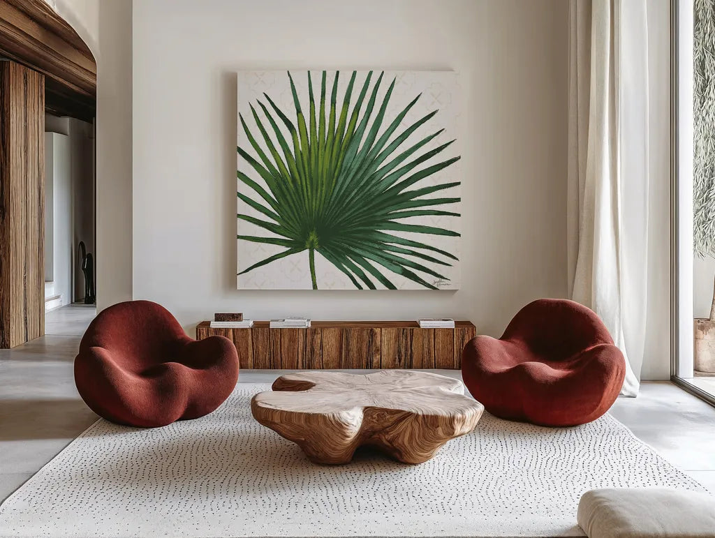Welcome to Paradise XVI by Janelle Penner. Shown as extra-large giant wall art in a modern living room. Available as an archival giclee rolled canvas, fine art paper, or poster print. SKU 30419a.