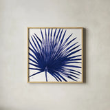 Welcome to Paradise XVI Indigo by Janelle Penner. Shown in a natural wood glass frame for a timeless modern aesthetic. Available as an archival giclee rolled canvas, fine art paper, or poster print. SKU 34082a.