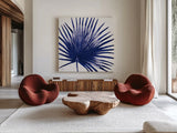 Welcome to Paradise XVI Indigo by Janelle Penner. Shown as extra-large giant wall art in a modern living room. Available as an archival giclee rolled canvas, fine art paper, or poster print. SKU 34082a.