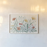 Wildflower Vibes I by Janelle Penner. shown as a paper print in a white frame. Available as a archival giclee rolled canvas, fine art paper, or poster print. SKU 74609i.