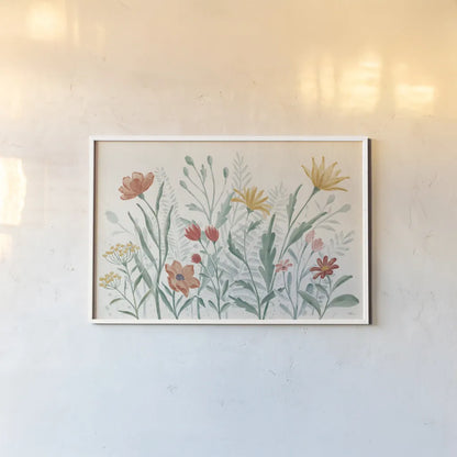 Wildflower Vibes I by Janelle Penner. shown as a paper print in a white frame. Available as a archival giclee rolled canvas, fine art paper, or poster print. SKU 74609i.