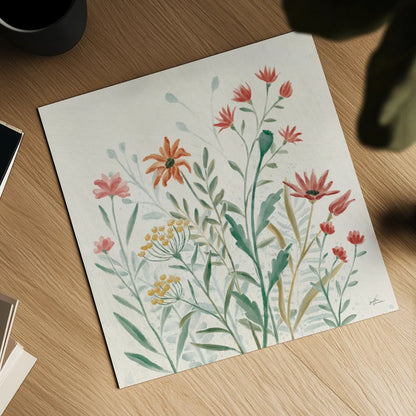 Wildflower Vibes II by Janelle Penner. Shown as a detailed flat fine art print, highlighting archival giclee quality. Available as an archival giclee rolled canvas, fine art paper, or poster print. SKU 74610a.